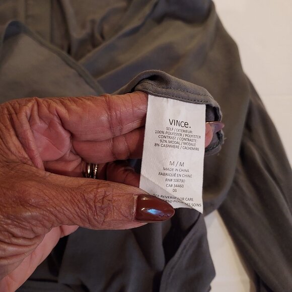 Vince Dusty Olive Long Sleeve Satin/Jersey Blouse Size Med - Picture 8 of 11